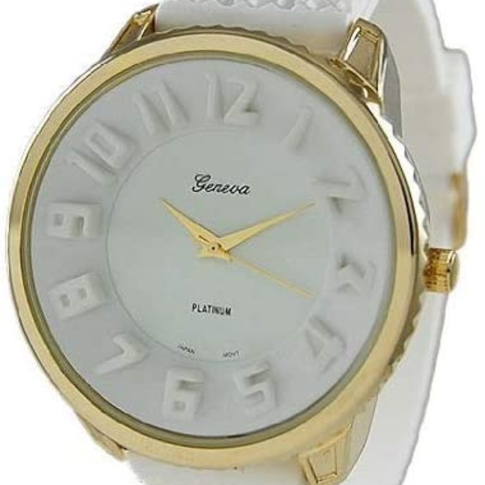 Geneva Platinum 2084 Men's Silicone Sporty Watch - White/Gold